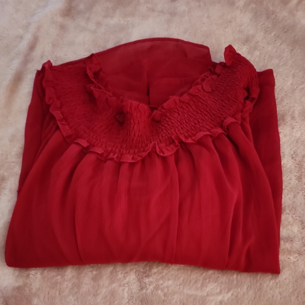 CeCe Red Ruffle Off-Shoulder Blouse - Picture 2 of 2